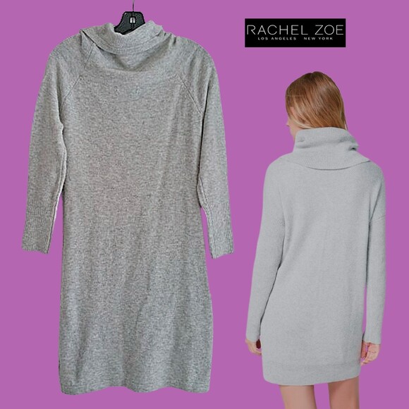 RACHEL ZOE NEW Minimalist Soft Merino Wool Cowl Neck Mini Sweater Dress M - Picture 9 of 12